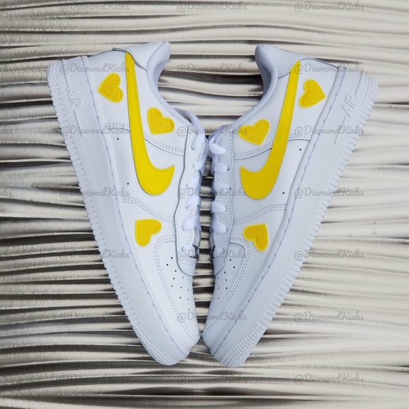 Custom Nike Air Force 1 Custom Hearts White Yellow - Picture 3 of 7